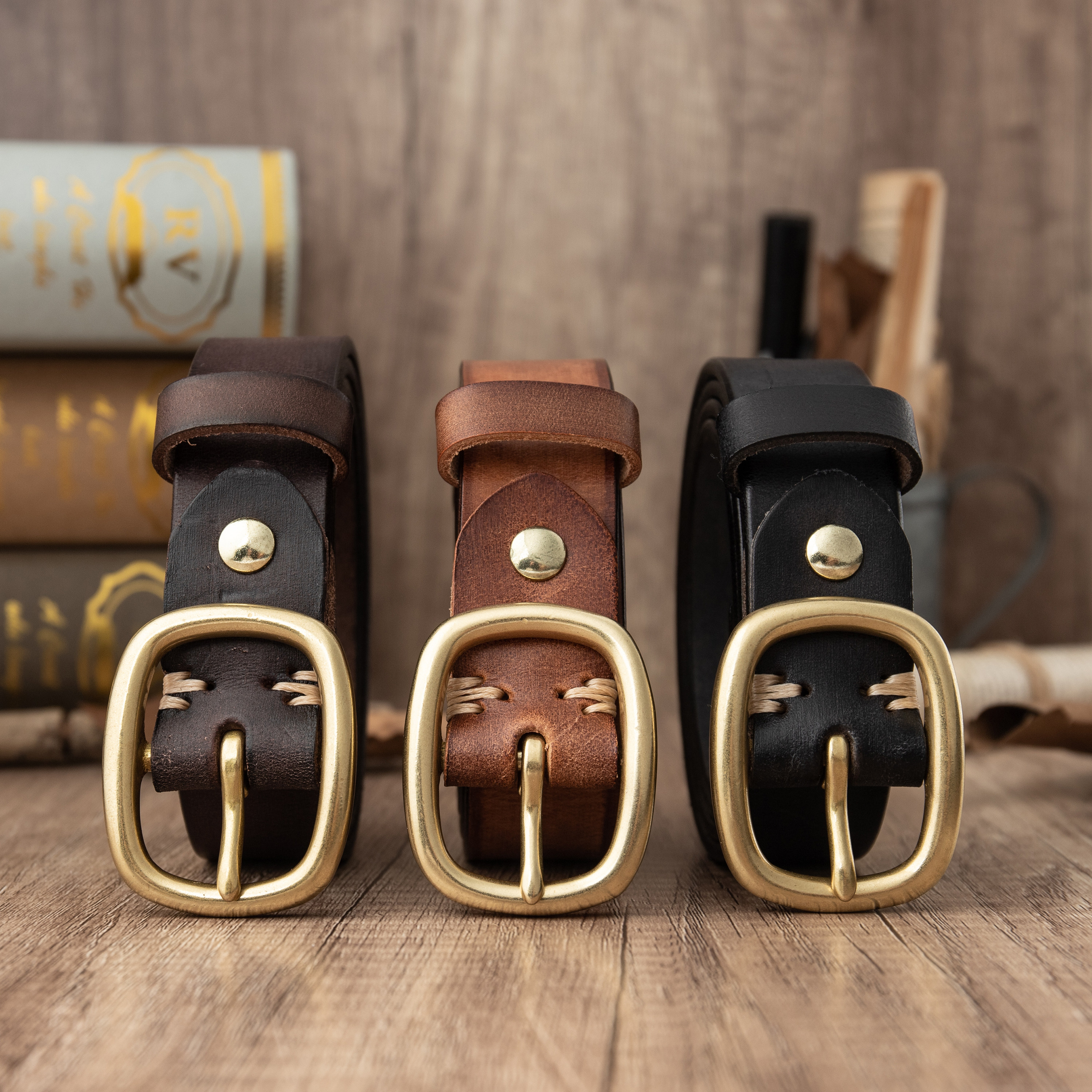 2.8cm宽时尚复古黄铜真牛皮皮带男士女士头层牛皮休闲百搭腰带