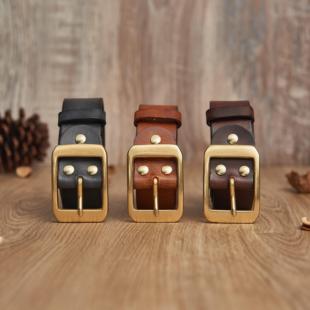 复古擦色头层牛皮黄铜扣男士真皮潮流百搭硬汉牛仔裤腰带