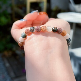 店铺福利天然彩兔毛手链发晶单圈素圈手串7mm女礼物一物一图