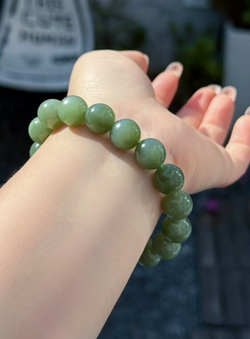 天然和田玉手链青玉带小猫眼手链