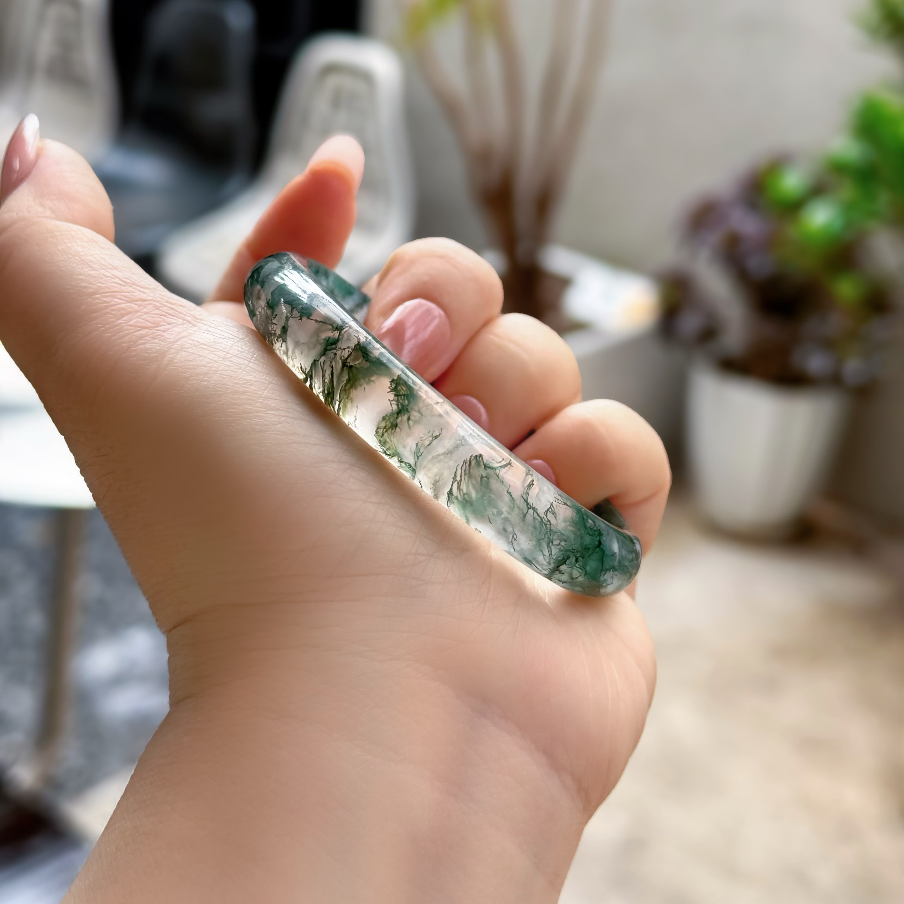 七夕天然水草玛瑙手镯女款玉髓手镯木意境女礼物一物一图