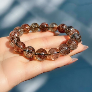 天然黑金超七发晶手串云母包体双共生骨干水晶手链情侣特色半宝石