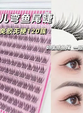 虞书 同款女D翘鱼尾假睫毛自然分段单簇燕尾朵毛嫁接超仿真卷翘