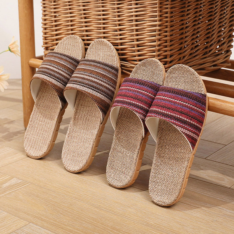 夏季透气凉拖鞋亚麻布艺高颜值