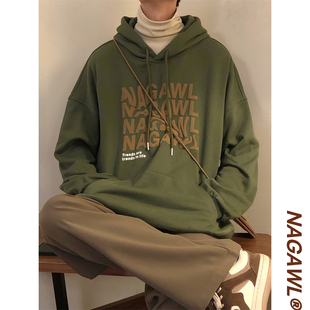 NAGAWL秋季美式复古宽松cityboy日系字母印花连帽卫衣外套男情侣