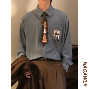 衬衫 复古灯芯绒设计感趣味动物领带宽松长袖 上衣男 美式 NAGAWL秋季