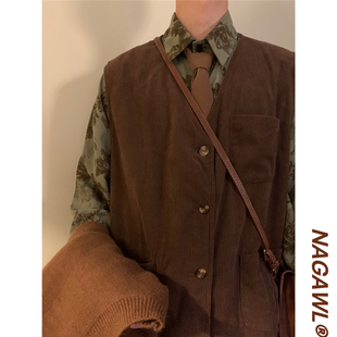 坎肩 复古灯芯绒马甲背心男叠穿衬衫 NAGAWL2025春秋季 痞帅宽松美式