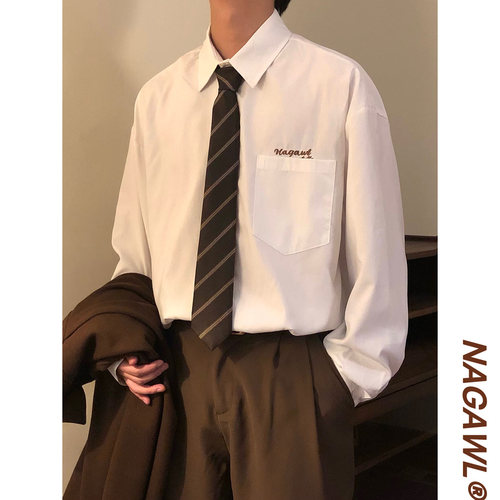 NAGAWL2025秋美式复古宽松学院风青少年百搭内搭长袖衬衫上衣男潮
