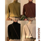 T恤叠穿ins潮 男休闲百搭长袖 NAGAWL冬季 日系复古内搭堆堆领打底衫