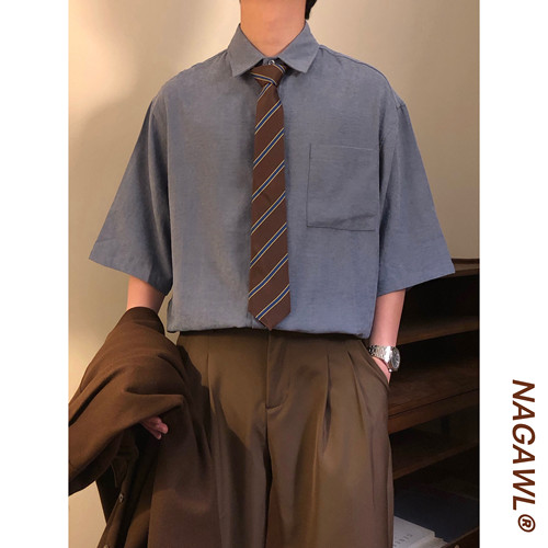 NAGAWL2026夏季日系cityboy短袖衬衫男复古学院风宽松休闲上衣男