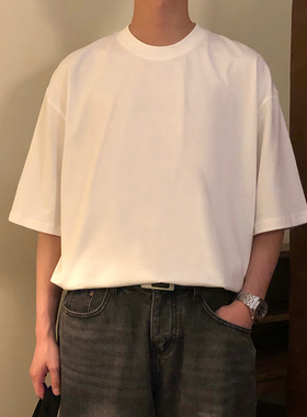 NAGAWL纯色短袖t恤宽松重磅230g双纱白色打底衫日系复古半袖男女