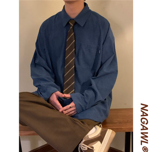 NAGAWL2025春季新款美式复古潮牌学院风纯色高级感春日长袖衬衫男