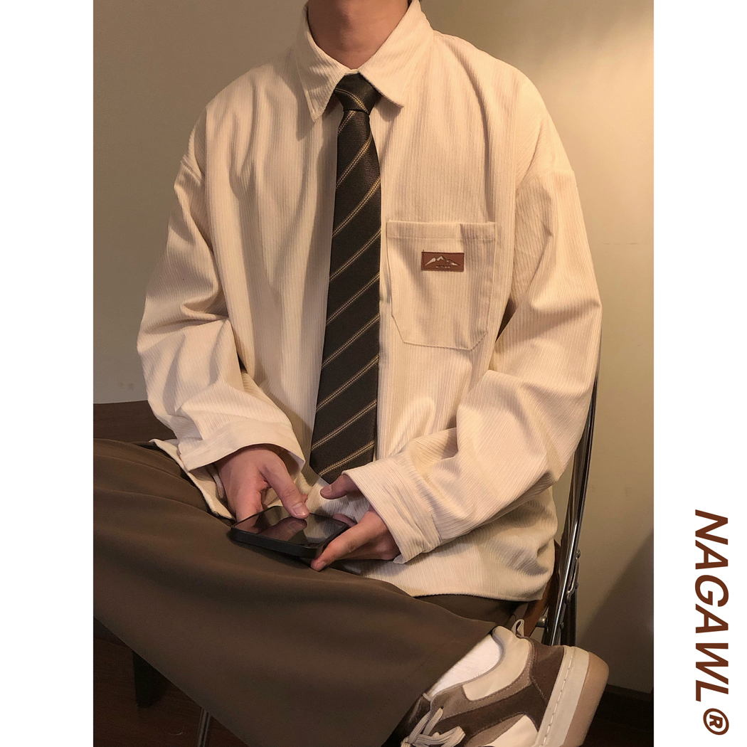 NAGAWL春季美式复古学院风休闲灯芯绒长袖内搭打底衫衬衫上衣男女