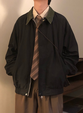 NAGAWL秋季美式复古宽松潮牌街头痞帅撞色翻领百搭拉链夹克外套男