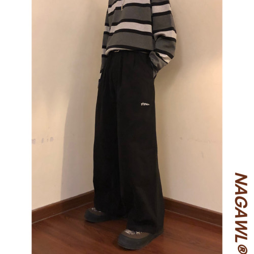 NAGAWL2025秋季新款宽松美式复古日系阔腿休闲裤男痞帅潮流长裤子