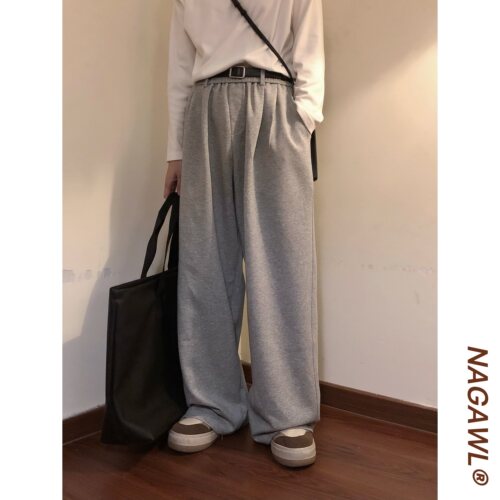 NAGAWL老钱休闲cleanfit基础纯色宽松裤子美式复古通勤百搭卫裤男