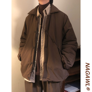 NAGAWL冬季新款宽松美式复古潮牌翻领加厚棉服外套男港风简约棉衣