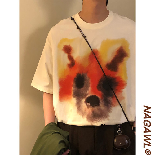 NAGAWL2025夏季新款美式复宽松涂鸦印花设计感短袖T恤上衣男女潮