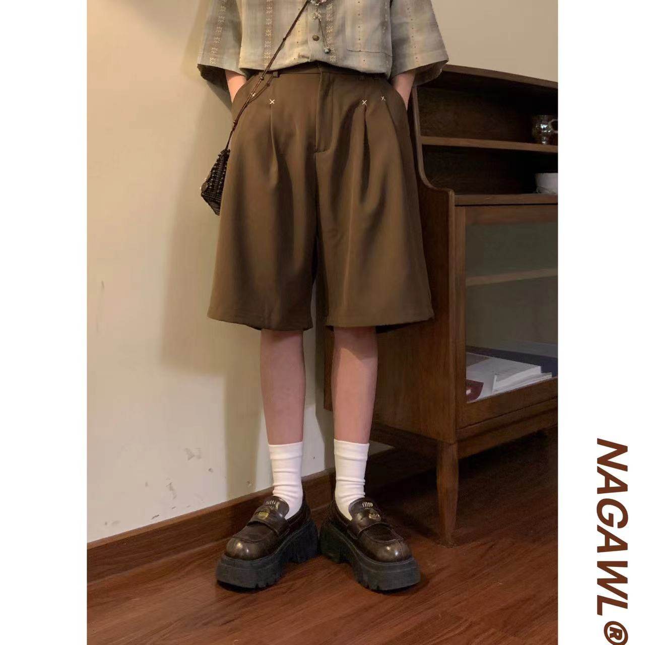 NAGAWL2025夏季新款美式复古学院风百搭宽松直简五分裤短裤男女潮