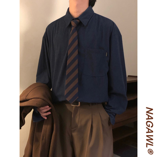 NAGAWL秋春美式复古学院风宽松休闲百搭纯色内搭长袖衬衫上衣男女