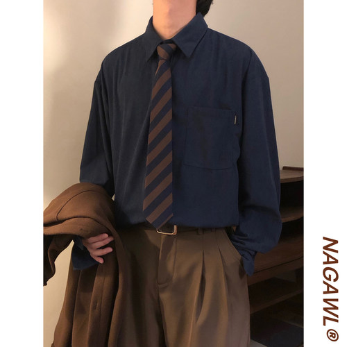 NAGAWL秋春美式复古学院风宽松休闲百搭纯色内搭长袖衬衫上衣男女