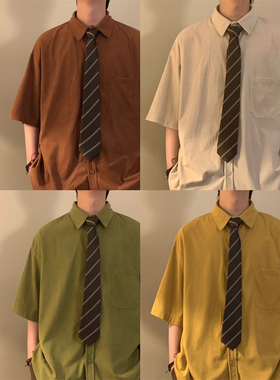 NAGAWL2025夏季宽松纯色百搭学院风休闲短袖polo领衬衫上衣男女潮