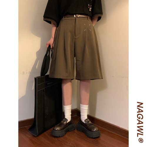 NAGAWL夏季潮牌日系复古简约纯色休闲西裤宽松阔腿短裤五分裤男女