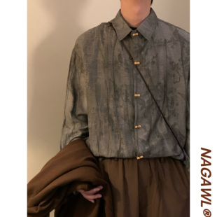 新款 衬衫 美式 小众设计感长袖 上衣男 复古国风新中式 NAGAWL2025秋季