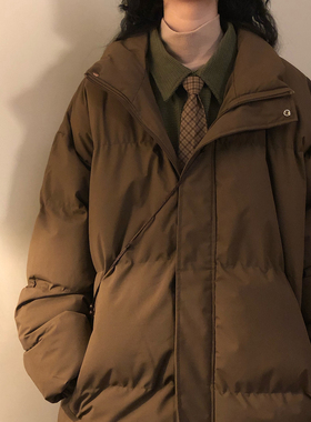 NAGAWL2025冬季美式复古面包服纯色立领加厚棉衣棉服情侣外套男女