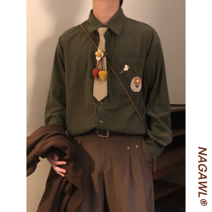 衬衫 复古宽松灯芯绒设计感花朵领带休闲长袖 上衣男 美式 NAGAWL秋季