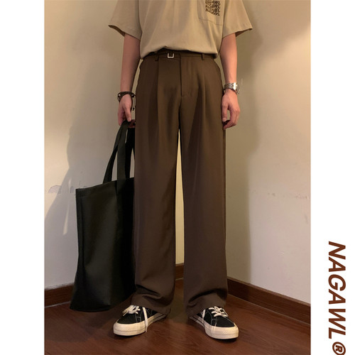 NAGAWL2025夏季新款美式复古潮牌直简纯色垂感休闲百搭西裤长裤男