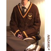 潮 复古蝴蝶提花宽松日系学院风刺绣V领毛衣男针织衫 Nagaw冬季 美式