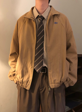 NAGAWL美式复古宽松潮牌日系学院风纯色刺绣翻领休闲夹克外套男女