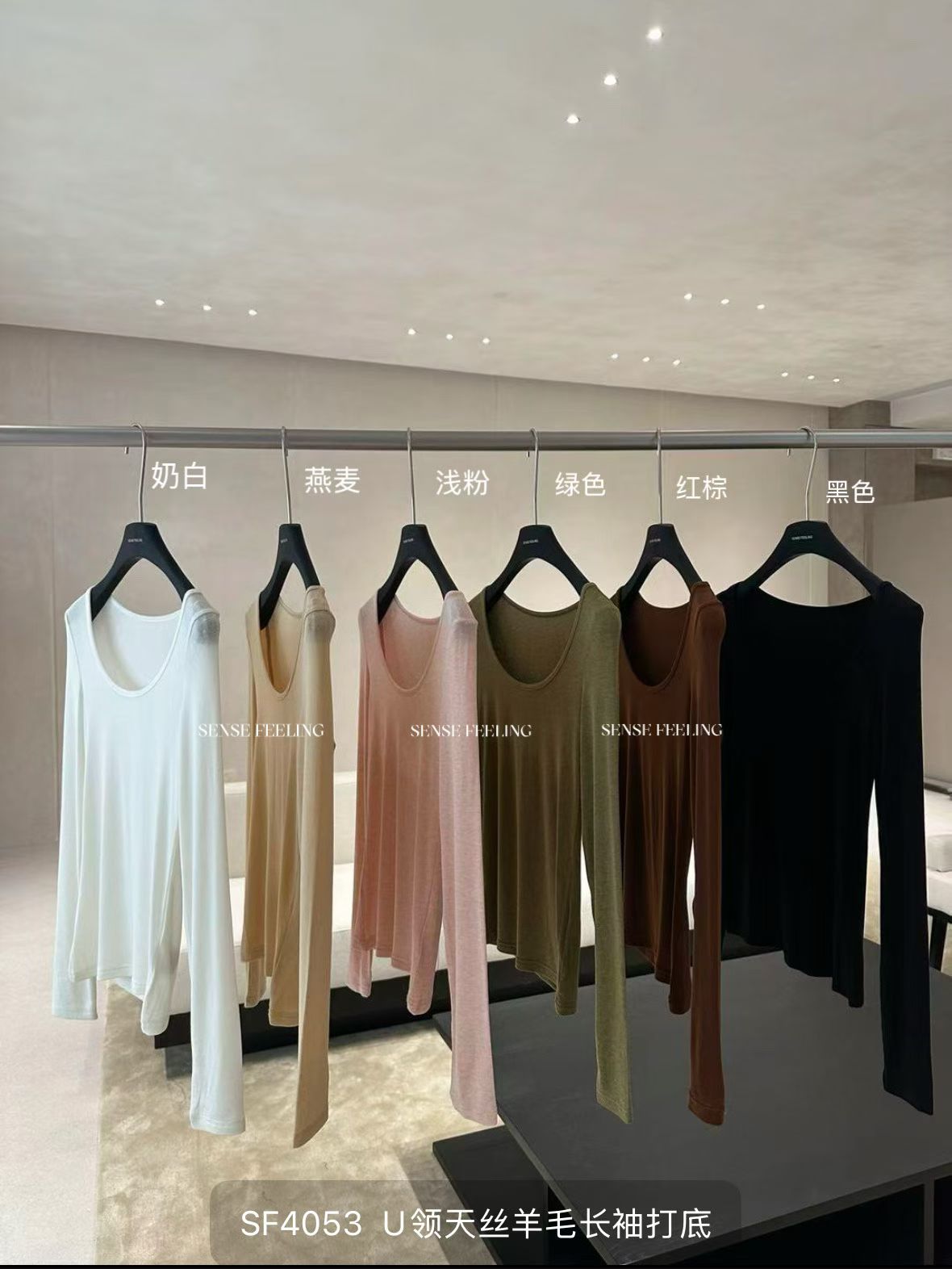SENSE FEELING26秋季新品天丝羊毛收腰显瘦长袖打底上衣T恤图片