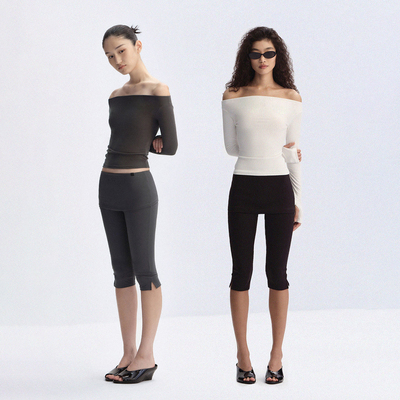 RA everyday 莫代尔优雅修身一字肩长袖上衣 奶绿/灰色/白色