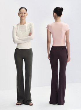 RA everyday“超模腿”中腰弹力修身瑜伽喇叭裤 灰色/紫色/黑色