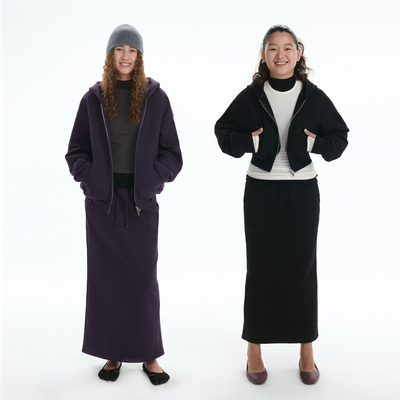 RA everyday “散步”小鱼尾松紧腰加绒卫裙 深紫/黑色