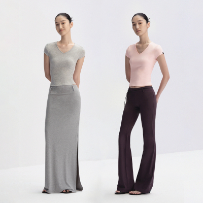 RA everyday“沙漏”小V领短袖T恤 花灰/白色/粉色