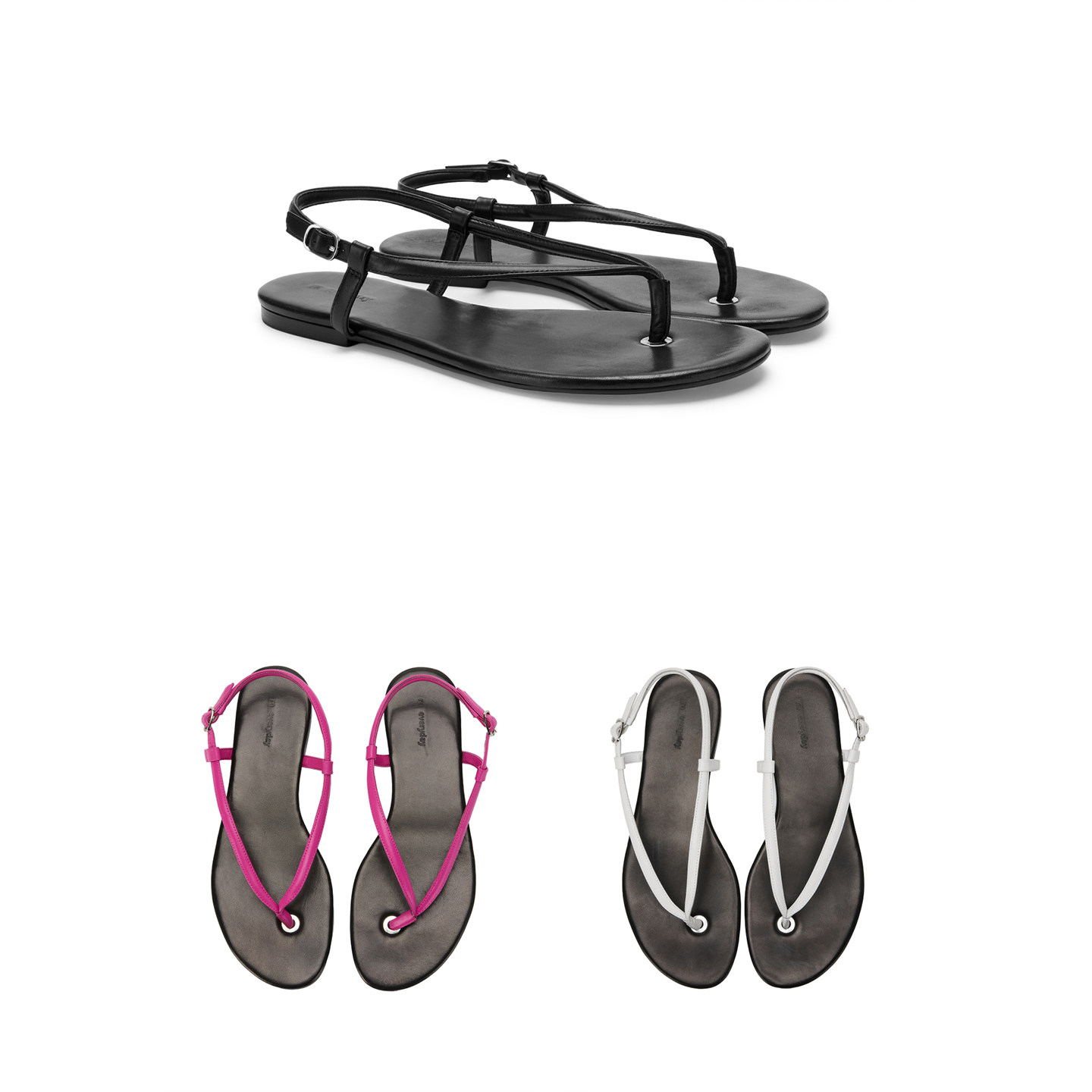 RA everyday“夏令营”平底人字牛皮凉鞋 玫红/黑色/白色