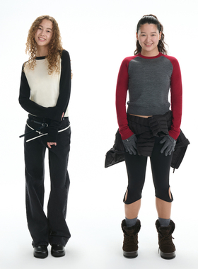 RA everyday 轻松撞色插肩袖纯羊毛针织衫 黑白/红灰