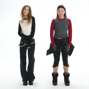 RA everyday 轻松撞色插肩袖纯羊毛针织衫 黑白/红灰