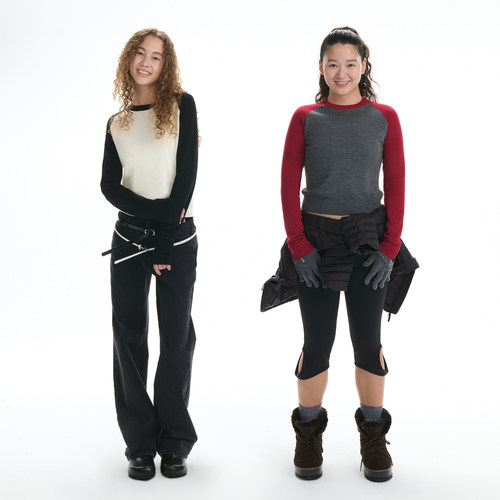 RA everyday 轻松撞色插肩袖纯羊毛针织衫 黑白/红灰