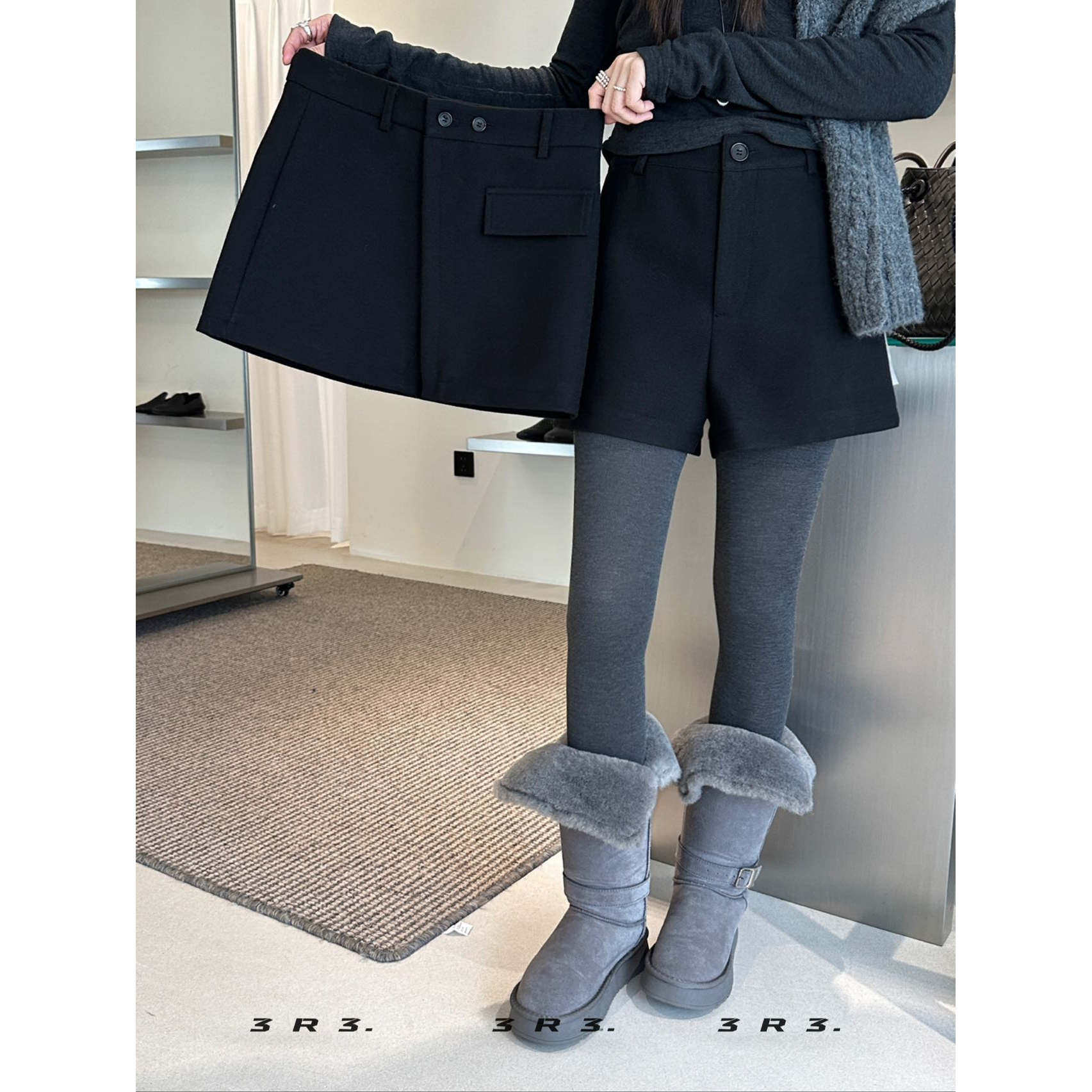 3R3专柜正品高腰直筒休闲裤女