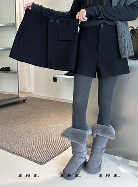 3R3 高腰直筒休闲裤西装裤+开叉A字短裙半身裙两件套11685