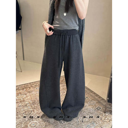 松紧腰纯色宽松阔腿加绒卫裤