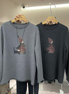 HANMIGAO 圆领卡通图案宽松长袖磨毛T恤百搭打底衫63356