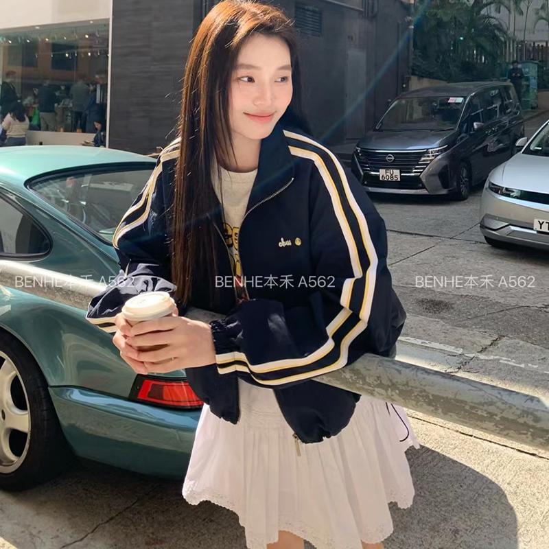 字母简约三杠边条卫衣外套棒球服