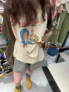 DUODUO 字母卡通图案手肘镂空拼色袖薄款长袖T恤防晒衣731