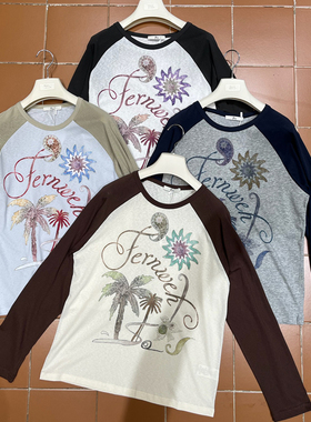 PEACE 圆领字母卡通图案插肩袖拼色薄款T恤防晒衣15101