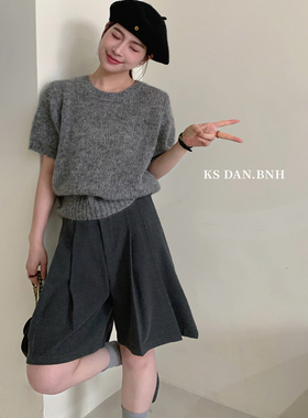 KISS SISTER 圆领纯色简约短袖针织衫毛衣百搭上衣66880